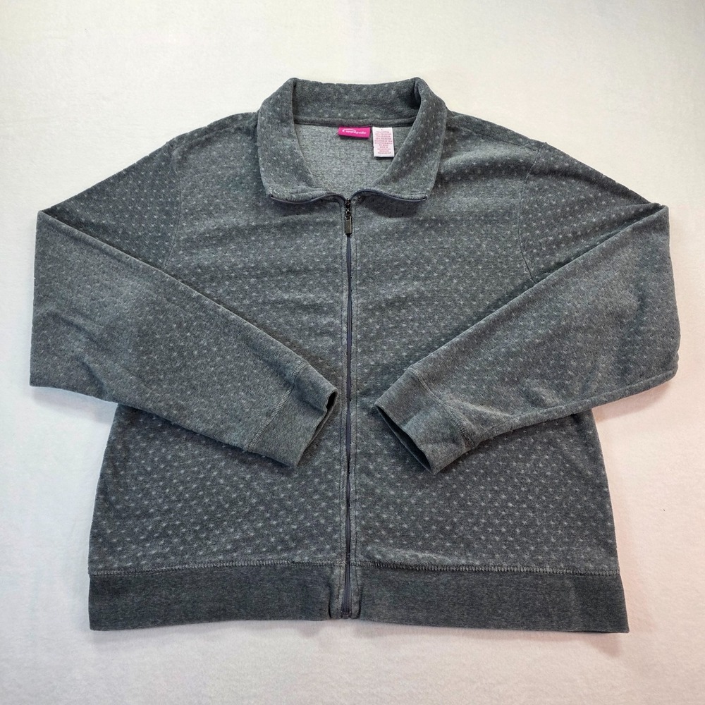 Pappagallo Gray Terry Cloth Star Pattern Full Zip Jacket Womens Large L